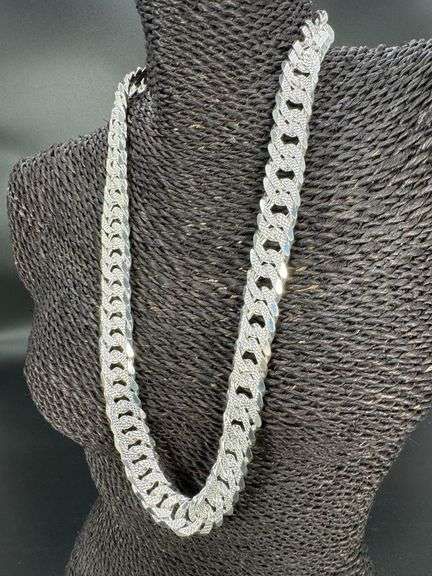 Sterling Silver 16mm Pave Double Curb Chain Cuban Link 925 Italy Necklace 24"