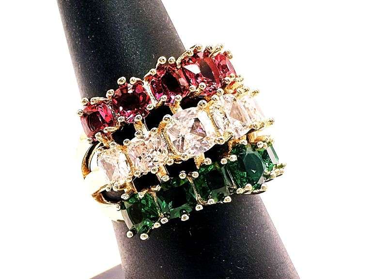 Sparkling 12.5 Ctw Simulated Diamond Ruby and Emerald Ring 14 Kt Gold Plated Ring