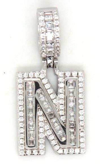 Initial N cubic zirconia pendant in 925 sterling silver
