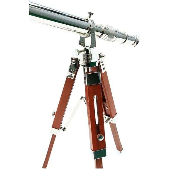 Brass Nickel Telescope on Wooden Tripod