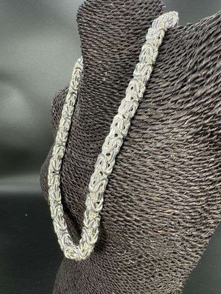 Sterling Silver Byzantine Square Link Chain 10mm 925 Italy Heavy Necklace 24"