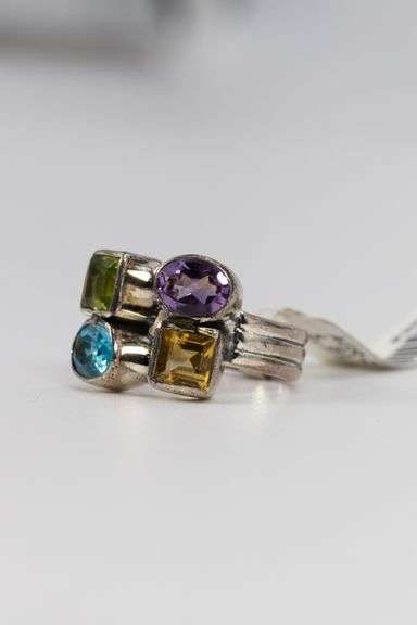 Sterling Silver Natural Gemstone Ring Size 10