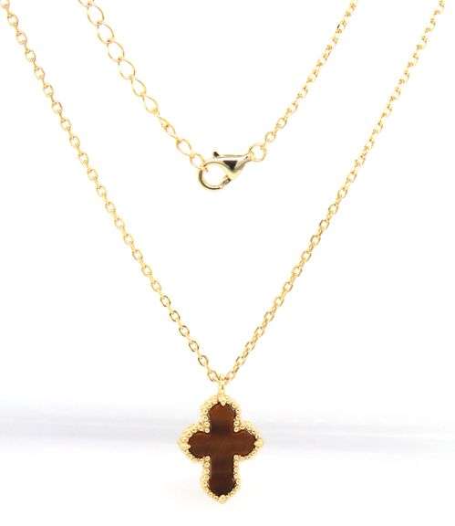 Tiger of eye cross pendant on chain