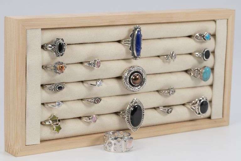 .925 Sterling Silver Curated 20 Ring Lot Various Sizes & Styles