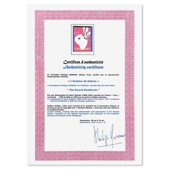 "L'Avaleur de Sabres (The Sword Swallower)" by Henri Matisse 1869-1954 (After)