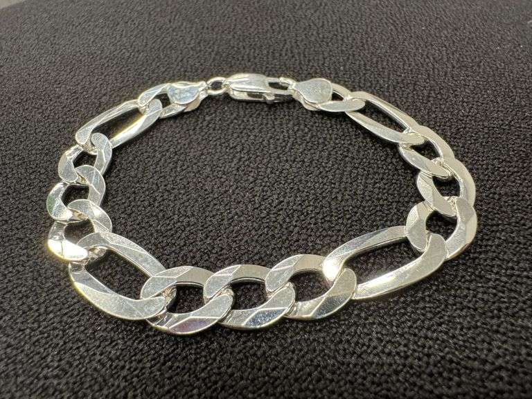 Men's 9.7mm Solid .925 Sterling Silver Flat Figaro Chain Link Italy Bracelet 8" inch