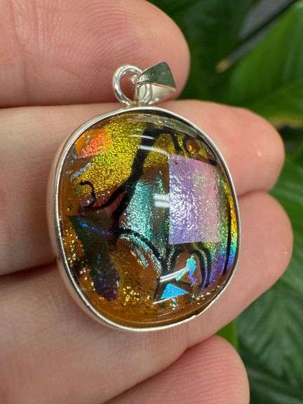 Sterling Silver 925 One of a Kind Dichroic Glass Pendant