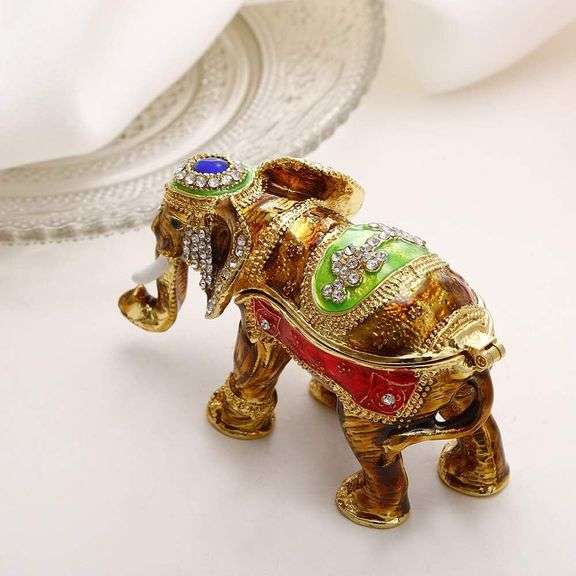 Hand-Painted Lucky Elephant Trinket Box with Rhinestone