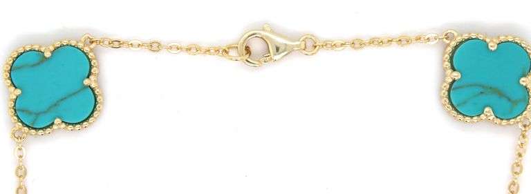 925 Sterling silver 12mm turquoise and cubic zirconia clover link bracelet