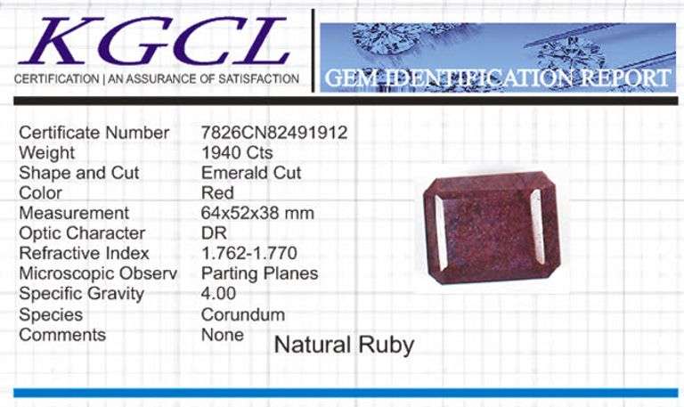 Magnificent Certified Museum Size 1940 Ct Natural Red Ruby Solitaire