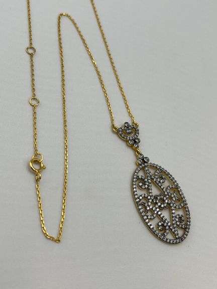 925 Gold Tone Sterling Silver Filigree Crystal Pendant With Chain Necklace