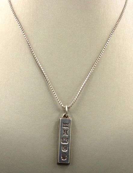 Vintage 925 sterling silver heavy Hallmark Ingot pendant on box chain