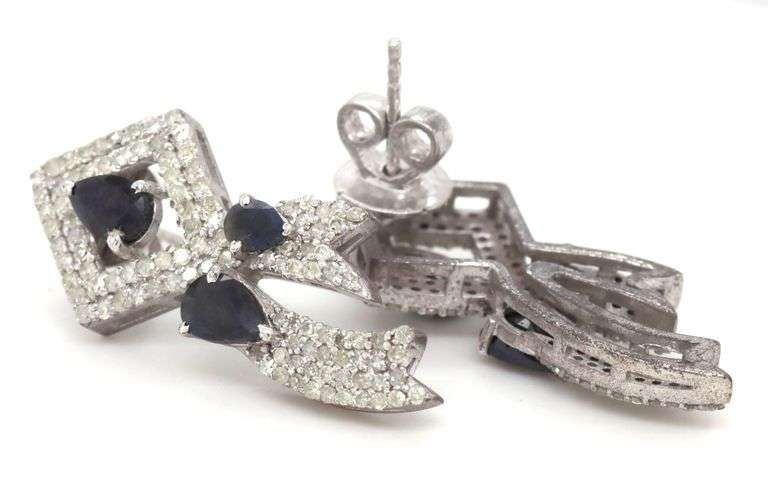 Amazing 2.00CTW Blue Sapphire & Diamond Earrings in 14K White Gold Over Sterling Silver