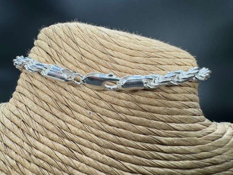 Sterling Silver Diamond-Cut Rope Chain 4.7mm Solid 925 Italy New Bracelet 8"