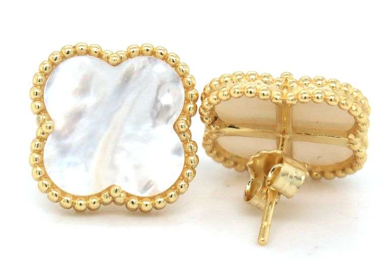 14mm mother of pearl stud earrings in 925 sterling silver