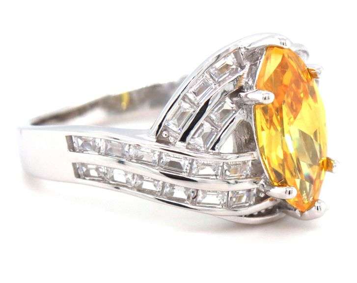 925 Sterling silver marquise yellow cubic zirconia ring