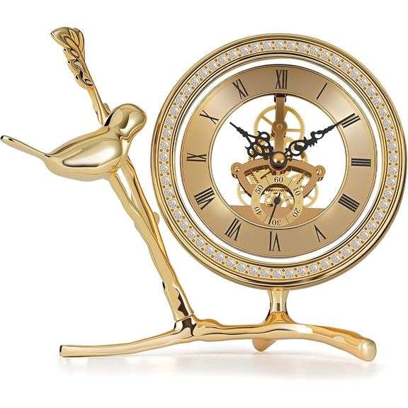 Golden Skeleton Table Clock Quartz Movement
