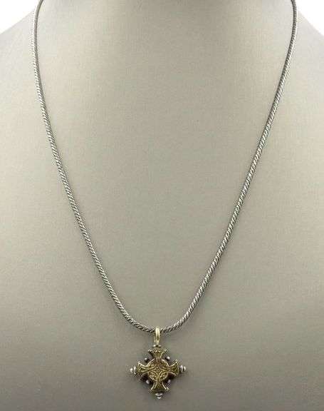 Konstantion 2 tone maltese cross pendant on chain
