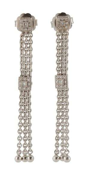 0.30ctw Princess and Round Diamond Milgrain Tassel Chain Dangle Earrings in 18K