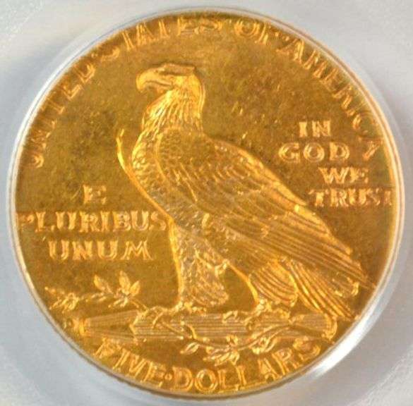 Old Green Label PCGS MS63 graded 1909-D $5 Indian Gold Piece