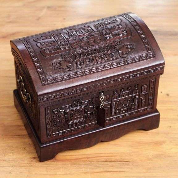 Handcrafted Peruvian Leather and Wood Jewelry Chest