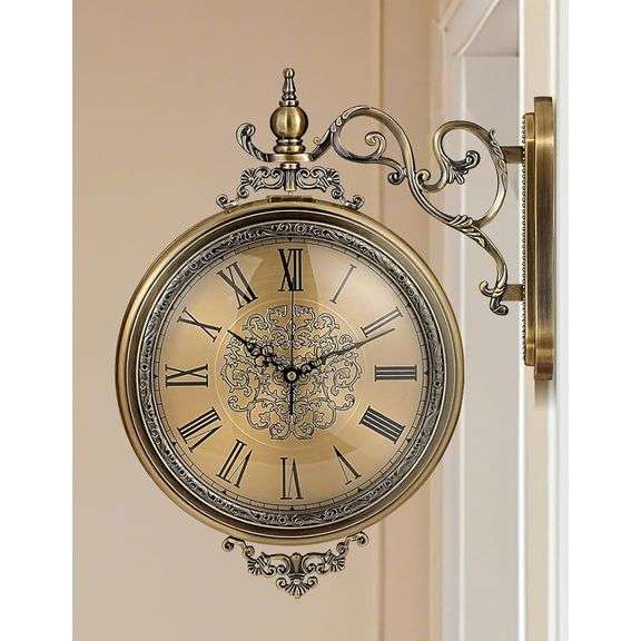 Large Double-Sided Wall Clock with Metal Frame