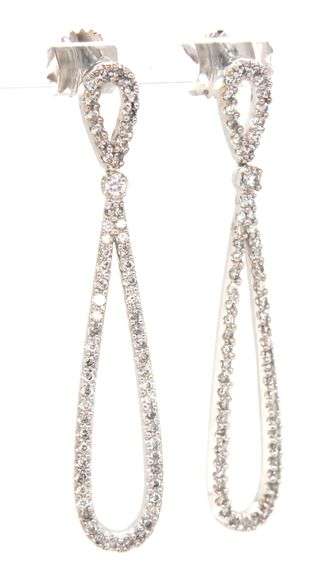 14kt White gold 0.70ctw double tear drop diamond dangle earrings