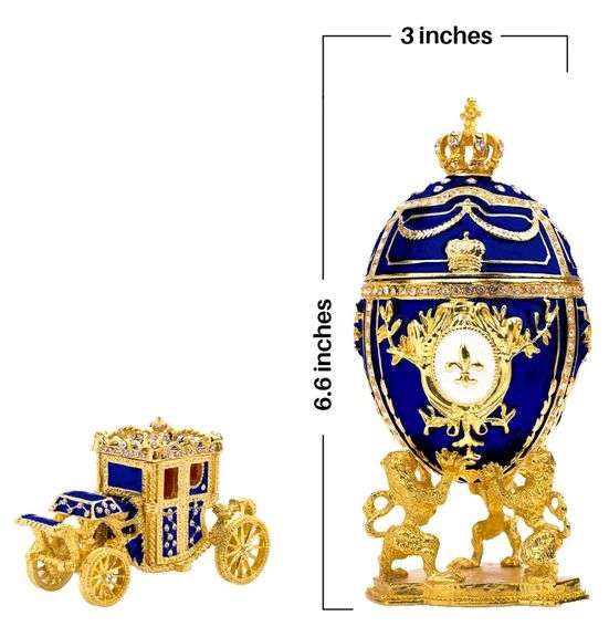 Royal Imperial Blue Russian Fabergé Egg Replica with Blue Carriage
