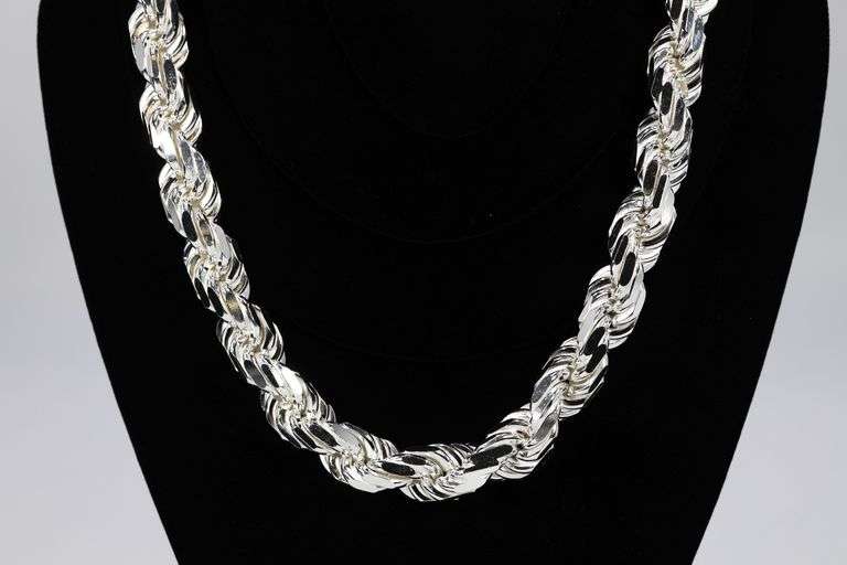 Sterling Silver Heavy Diamond-Cut Rope Chain 18mm Solid 925 Italy New Men's Necklace 26"