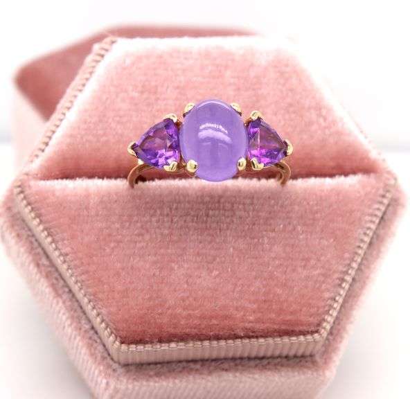 14kt Yellow gold purple Jade and amethyst ring