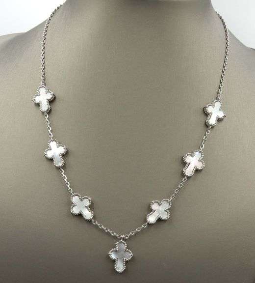 925 Sterling silver mother of pearl cross link necklace