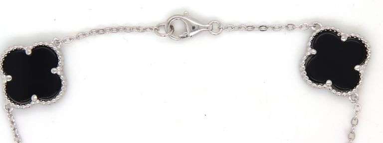 925 Sterling silver 5 clover black onyx link bracelet