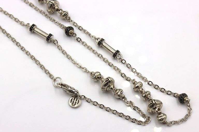 John Hardy 7 Bamboo pave black diamond station necklace