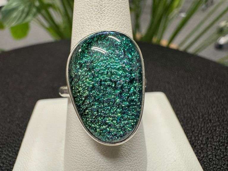 Sterling Silver 925 One of a Kind Dichroic Glass Ring Size 9