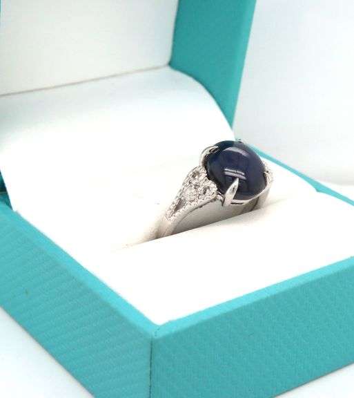 Darling 6.59CTS Cabochon-Cut Blue Sapphire & Diamond Ring in Sterling Silver