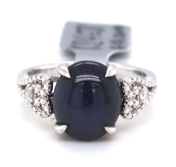Darling 6.59CTS Cabochon-Cut Blue Sapphire & Diamond Ring in Sterling Silver