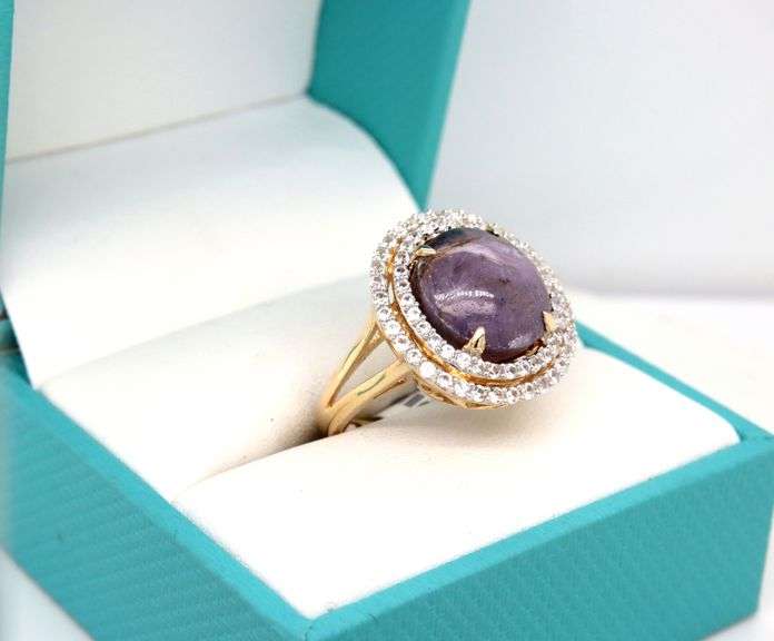 Gorgeous Massive 15.06CTS Round Cabochon-Cut Star Ruby & White Sapphire Ring in 14K Gold Over Sterli