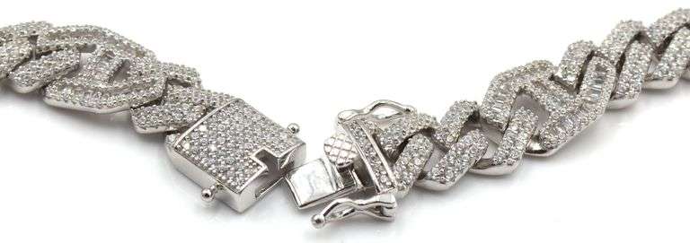 925 Sterling silver cubic zirconia link chain necklace