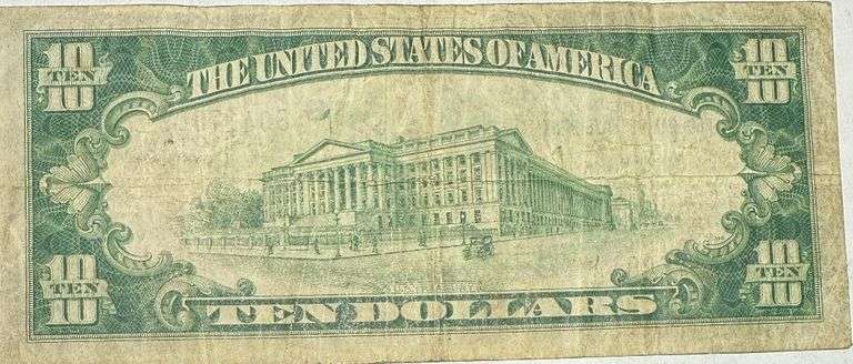 $10 Fed Reserve Bank NY NY Series 1929 Brown Seal National Currency Note.