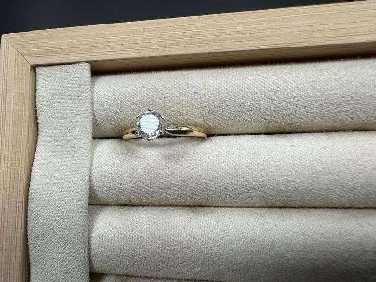 10k Yellow Gold Classic White CZ Solitaire Engagement Band Ring Size 6.75