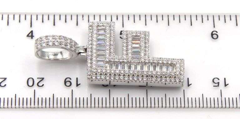 925 Sterling silver Initial F cubic zirconia pendant