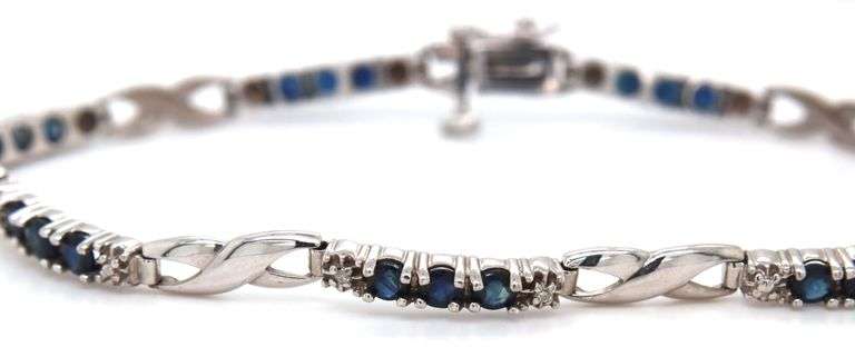 10kt White gold blue sapphire and diamond bracelet