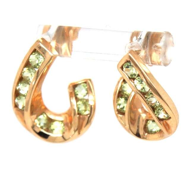 Stylish 14K YG Post Earrings with a Swirl of Peridots