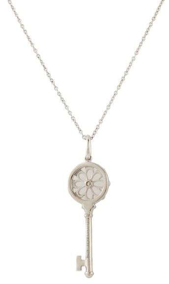 Tiffany & Co. 0.09ctw Diamond Flower Key Pendant Necklace in 18K