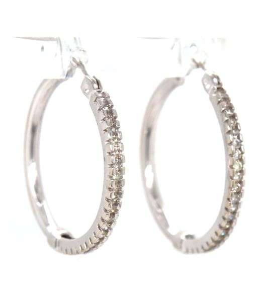 10kt White gold diamond accent hoop earrings
