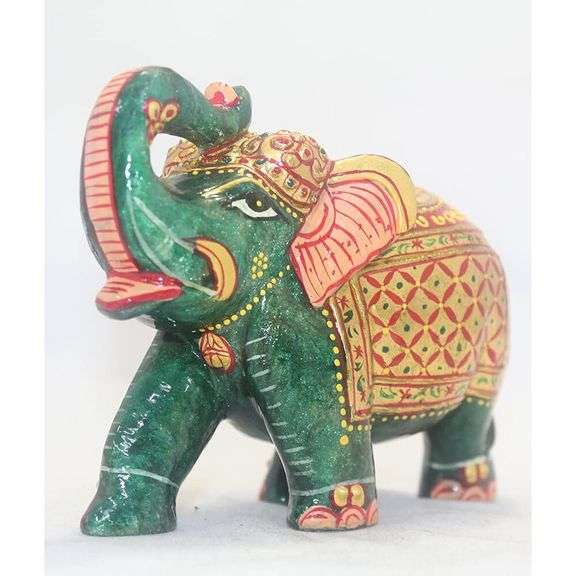 Hand-Carved Green Jade Elephant Natural Stone