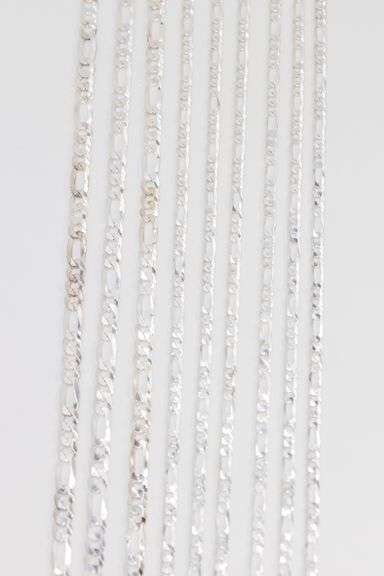 Sterling Silver - Italy Stamped - Super Flat Diamond-Cut Figaro Lot - 9 Chains - 5.4mm to 7.9mm Wide