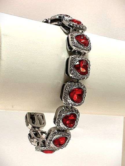 Dazzling 37 Grams 14 K White Gold Plated Simulated Ruby and Diamond Tennis Bracelet