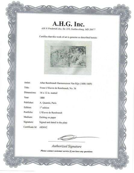 Extremely Rare and Collectible Antique Etching After Rembrandt, c. 1880