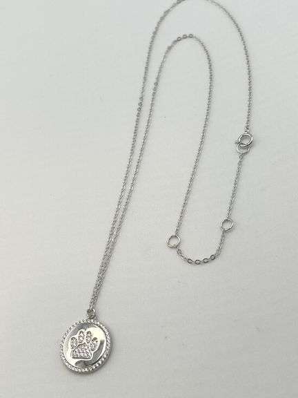 925 Sterling Silver Paw Print Pendant With Crystal pave Necklace